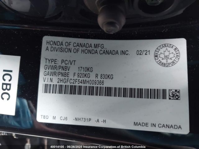 2HGFC2F54MH009366 Honda k20c2