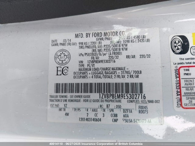 1ZVBP8EM9E5302716 Ford 2014