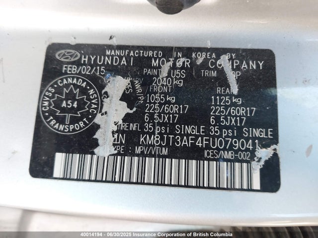 KM8JT3AF4FU079041 Hyundai dohc gdi nu