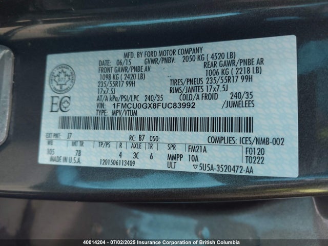 1FMCU0GX8FUC83992 Ford 2015