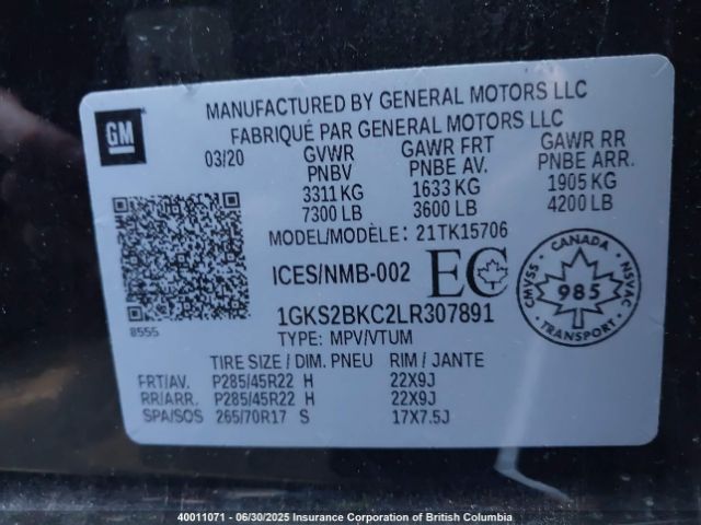 1GKS2BKC2LR307891 GMC l83 - spark ignited direct injection, variable valve timing, afm, e85 max, alum