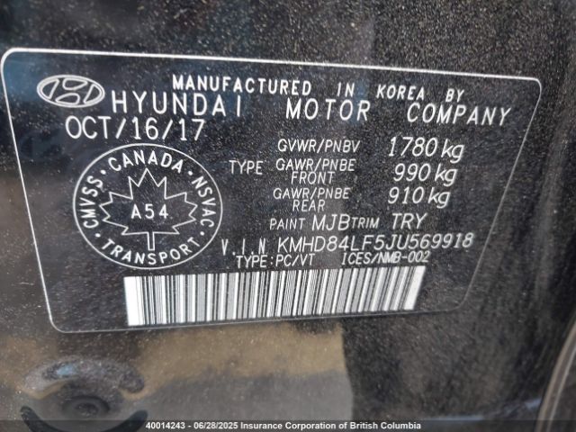 KMHD84LF5JU569918 Hyundai mpi nu