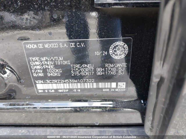 3CZRZ2H53SM107322 Honda k20z5