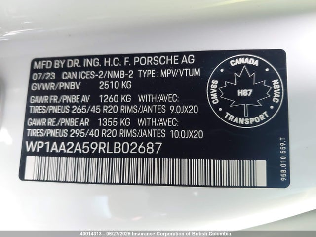 Porsche 2024 2024 WP1AA2A59RLB02687 Image 9