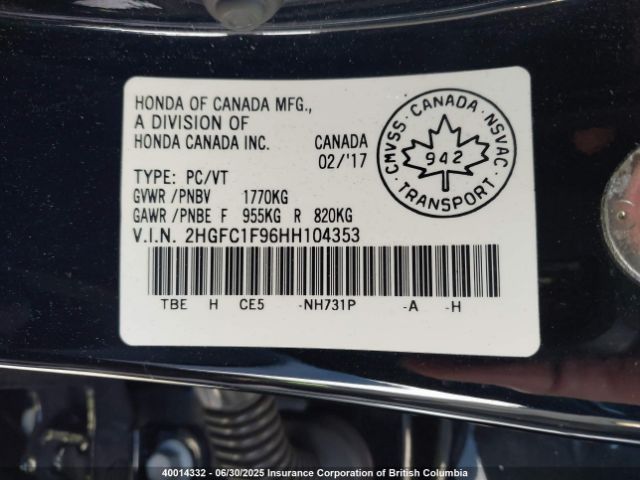 2HGFC1F96HH104353 Honda l15b7