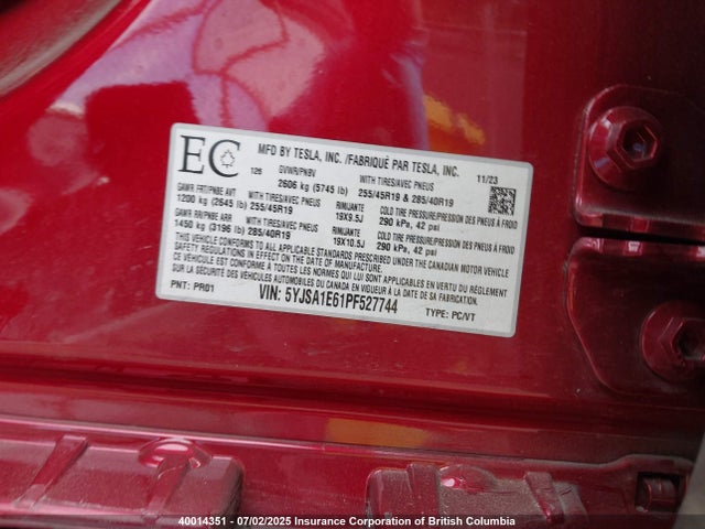 5YJSA1E61PF527744 Tesla 2023