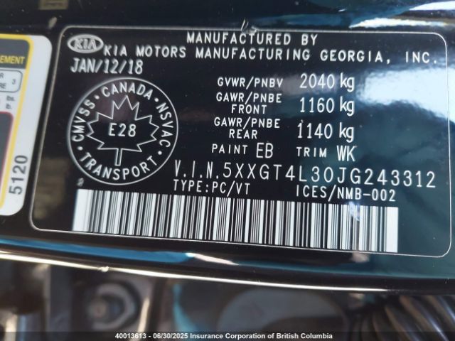 5XXGT4L30JG243312 KIA gdi