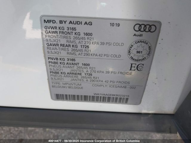 WA1VAAGE8KB023215 Audi E-Tron
