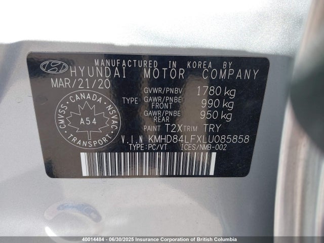KMHD84LFXLU085858 Hyundai mpi nu