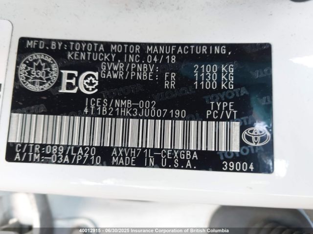 4T1B21HK3JU007190 Toyota a25a-fxs port+direct