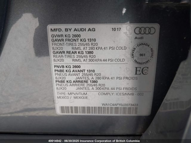 WA1C4AFY0J2073423 Audi 2018