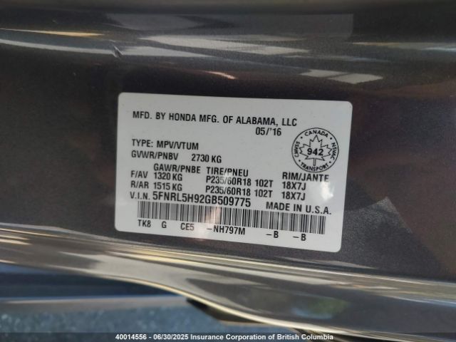 5FNRL5H92GB509775 Honda j35z8