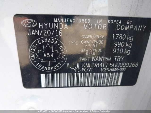 KMHD84LF5HU099268 Hyundai 2017