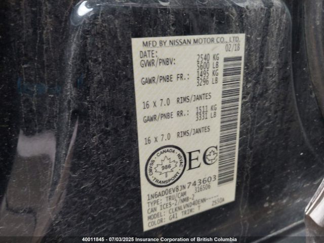 1N6AD0EV8JN743603 Nissan 2018