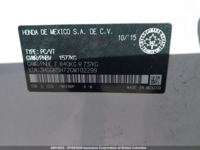 3HGGK5H72GM102299 Honda l15b1