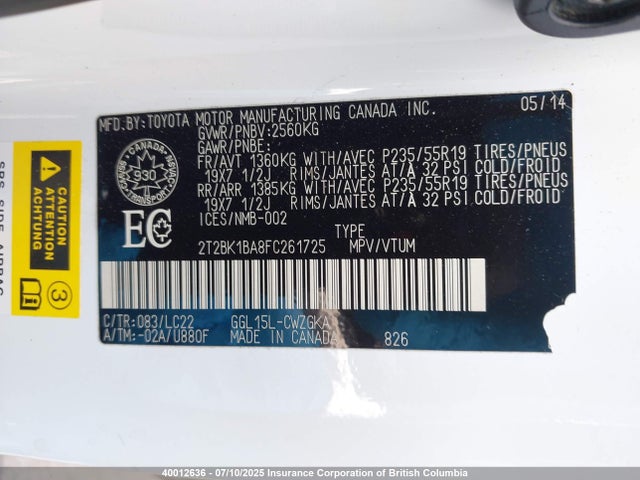 2T2BK1BA8FC261725 Lexus 2gr-fe
