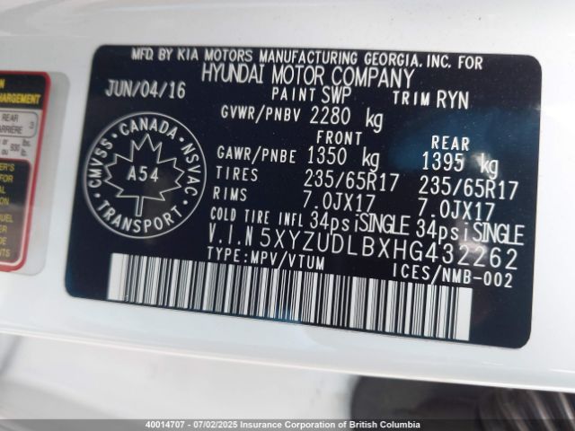 5XYZUDLBXHG432262 Hyundai gdi theta ii