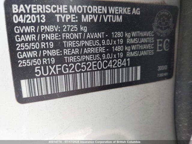 5UXFG2C52E0C42841 BMW 2014