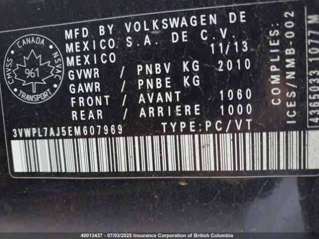 3VWPL7AJ5EM607969 Volkswagen 2014