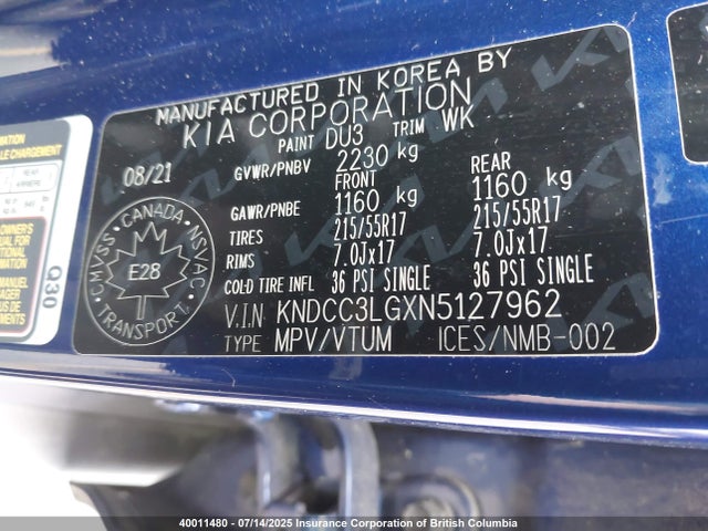 KNDCC3LGXN5127962 KIA 2022