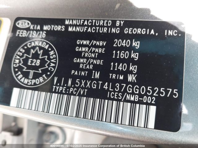 5XXGT4L37GG052575 KIA t-gdi theta ii