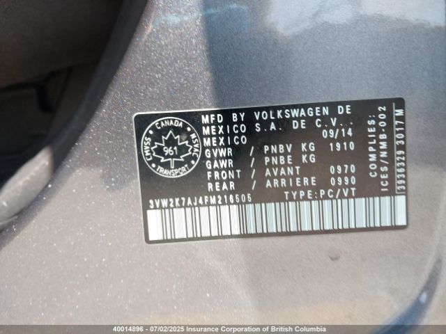 3VW2K7AJ4FM216505 Volkswagen 2015