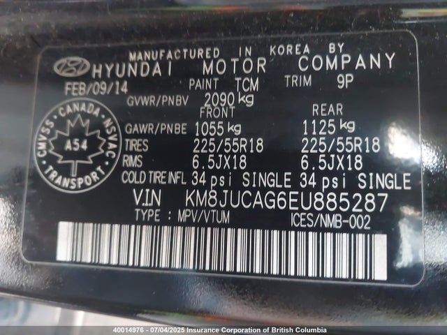 KM8JUCAG6EU885287 Hyundai gdi theta ii