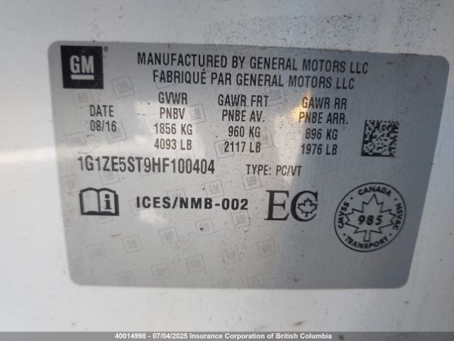 1G1ZE5ST9HF100404 Chevrolet lfv - di: direct injection, vvt: variable valve timing, gen 1