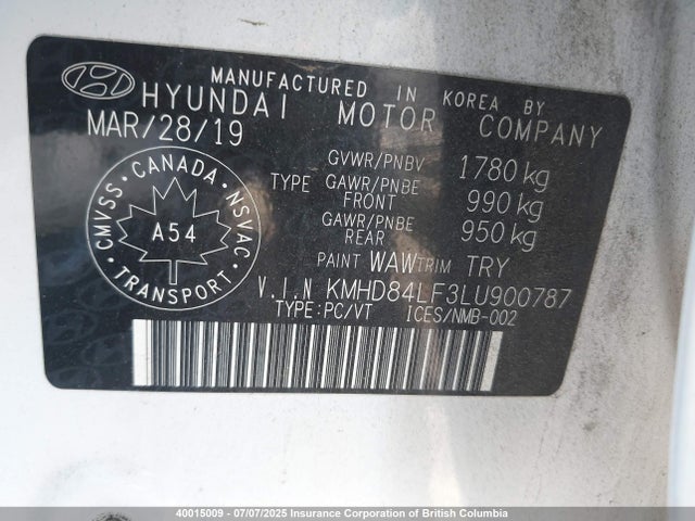 KMHD84LF3LU900787 Hyundai mpi nu