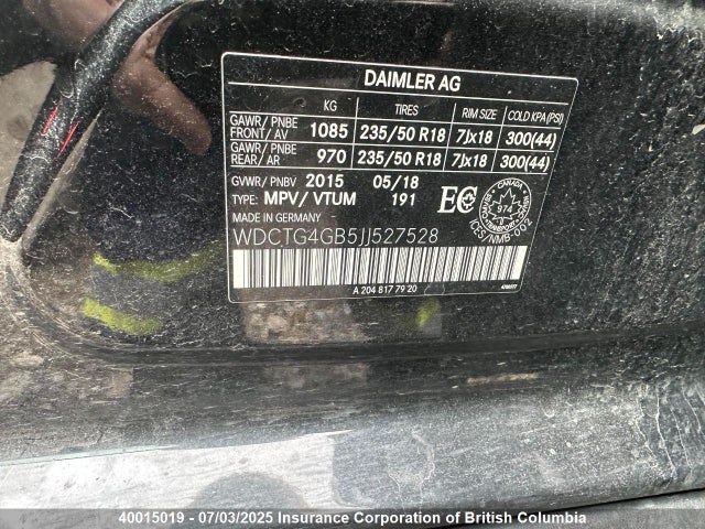 WDCTG4GB5JJ527528 Mercedes-Benz 270