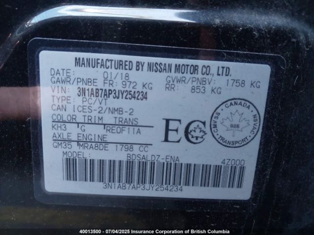 3N1AB7AP3JY254234 Nissan 2018