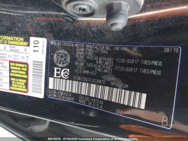 5TDKZ3DC7LS039870 Toyota 2gr-fks