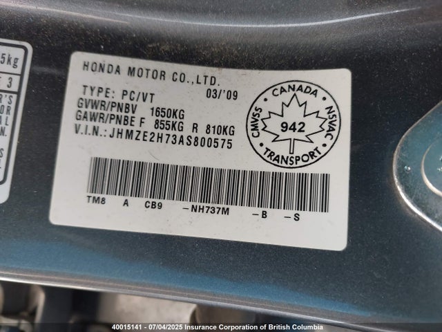40015141 :رقم المزاد ، JHMZE2H73AS800575 vin ، 2010 Honda Insight Ex مزاد بيع