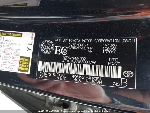 JTDADABU9P3004796 Toyota m20a-fxs, 1vm+1wm