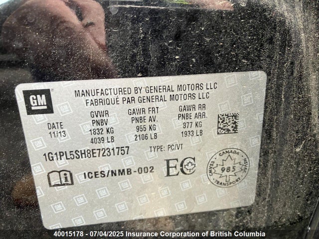 1G1PL5SH8E7231757 Chevrolet luw