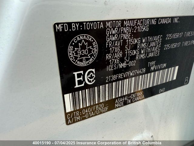 2T3BFREV7FW274428 Toyota 2ar-fe