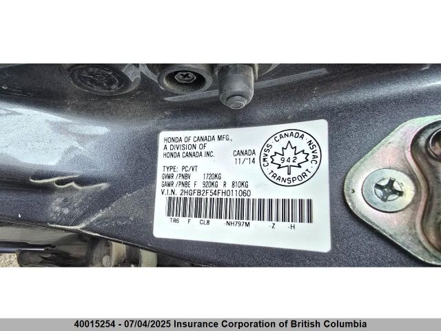 2HGFB2F54FH011060 Honda r18z1