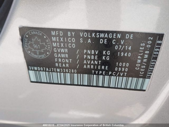 3VWD07AJ7EM336280 Volkswagen 2014