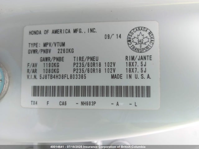 5J8TB4H38FL803385 Acura j35z2