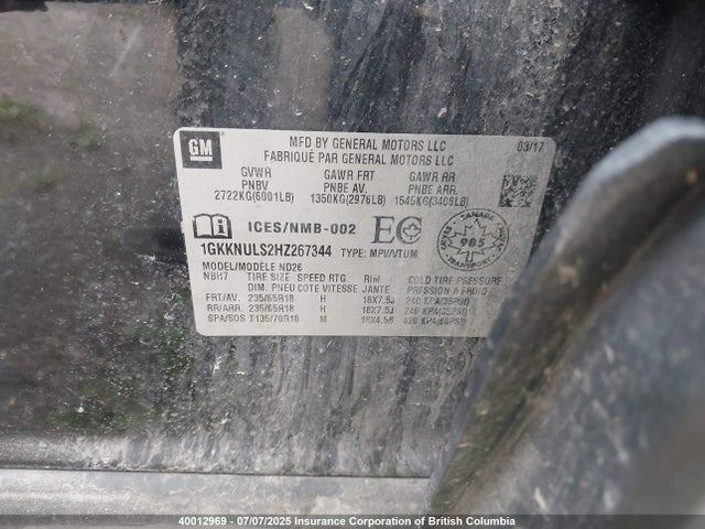1GKKNULS2HZ267344 GMC lgx - di: direct injection, vvt: variable valve timing, alum, gen 2