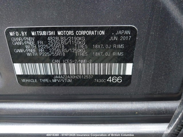 JA4AZ2A30HZ612537 Mitsubishi 2.4 sohc mivec