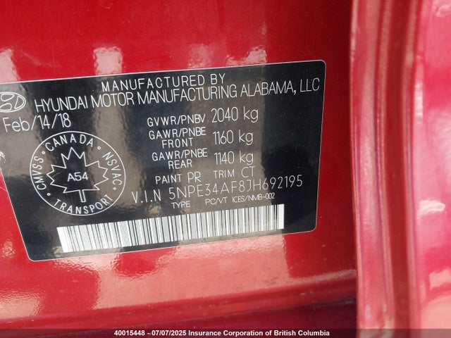 5NPE34AF8JH692195 Hyundai gdi theta-ii