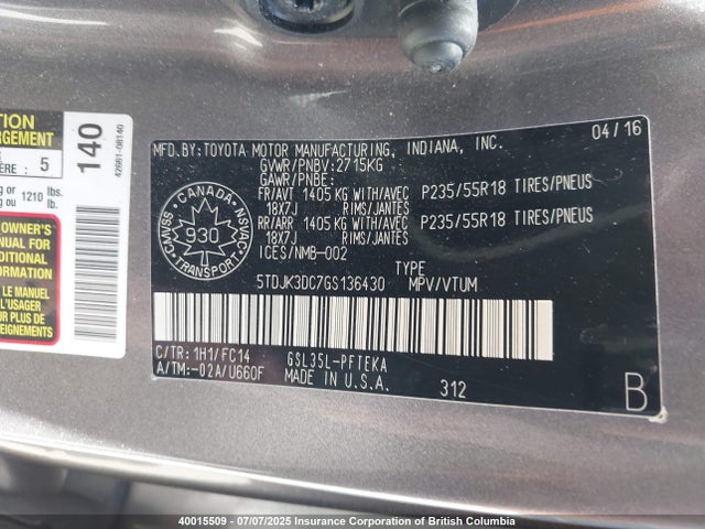 5TDJK3DC7GS136430 Toyota 2gr-fks