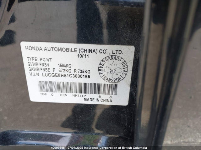 Aukcja sprzedaży 2012 Honda Fit Lx, vin: LUCGE8H51C3000165, numer aukcji: 40009648