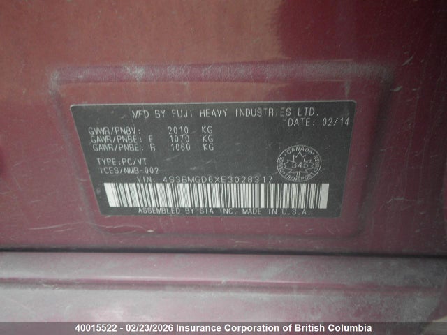 Subaru Legacy 2.5i Premium 2014 4S3BMGD6XE3028317 Image 17