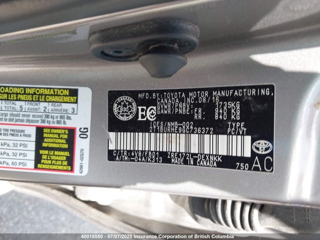 2T1BURHE9GC736372 Toyota 2zr-fe
