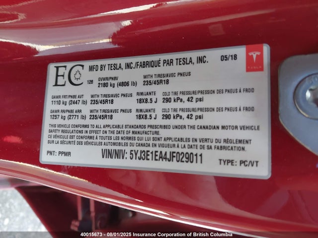 5YJ3E1EA4JF029011 Tesla 2018