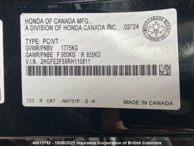 2HGFE2F59RH110811 Honda k20c2