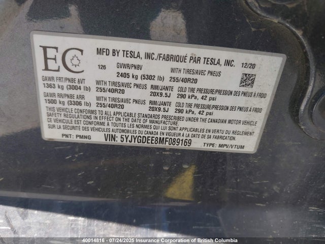 5YJYGDEE8MF089169 Tesla Model Y