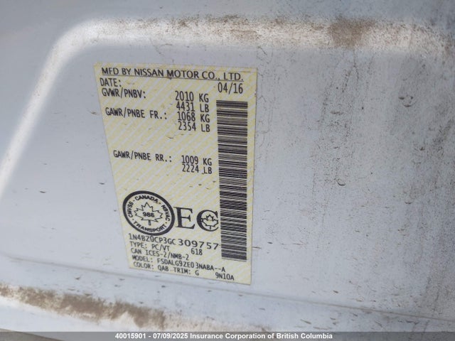 1N4BZ0CP3GC309757 Nissan 2016